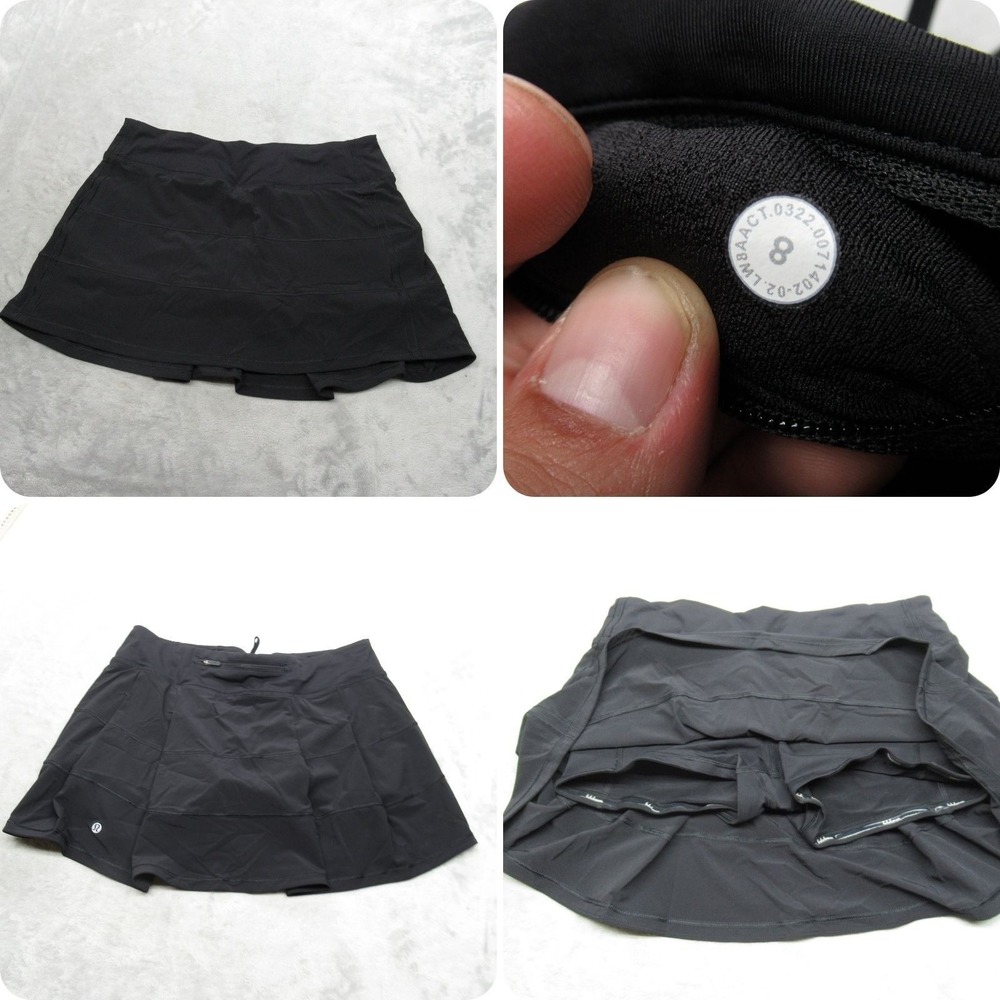 Lululemon Skort Womens 8 Black Black Lined Pace‎ Rival Skirt Running Tennis